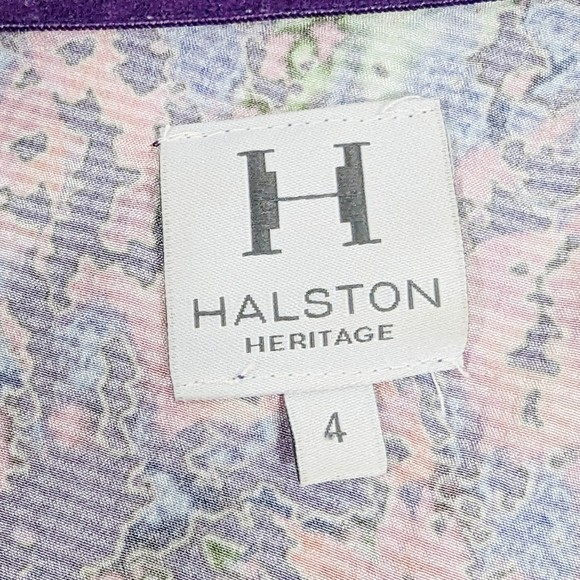 HALSTON Heritage Dress 4 purple One Sleeve RUFFLE SILK Floral - Picture 4 of 5
